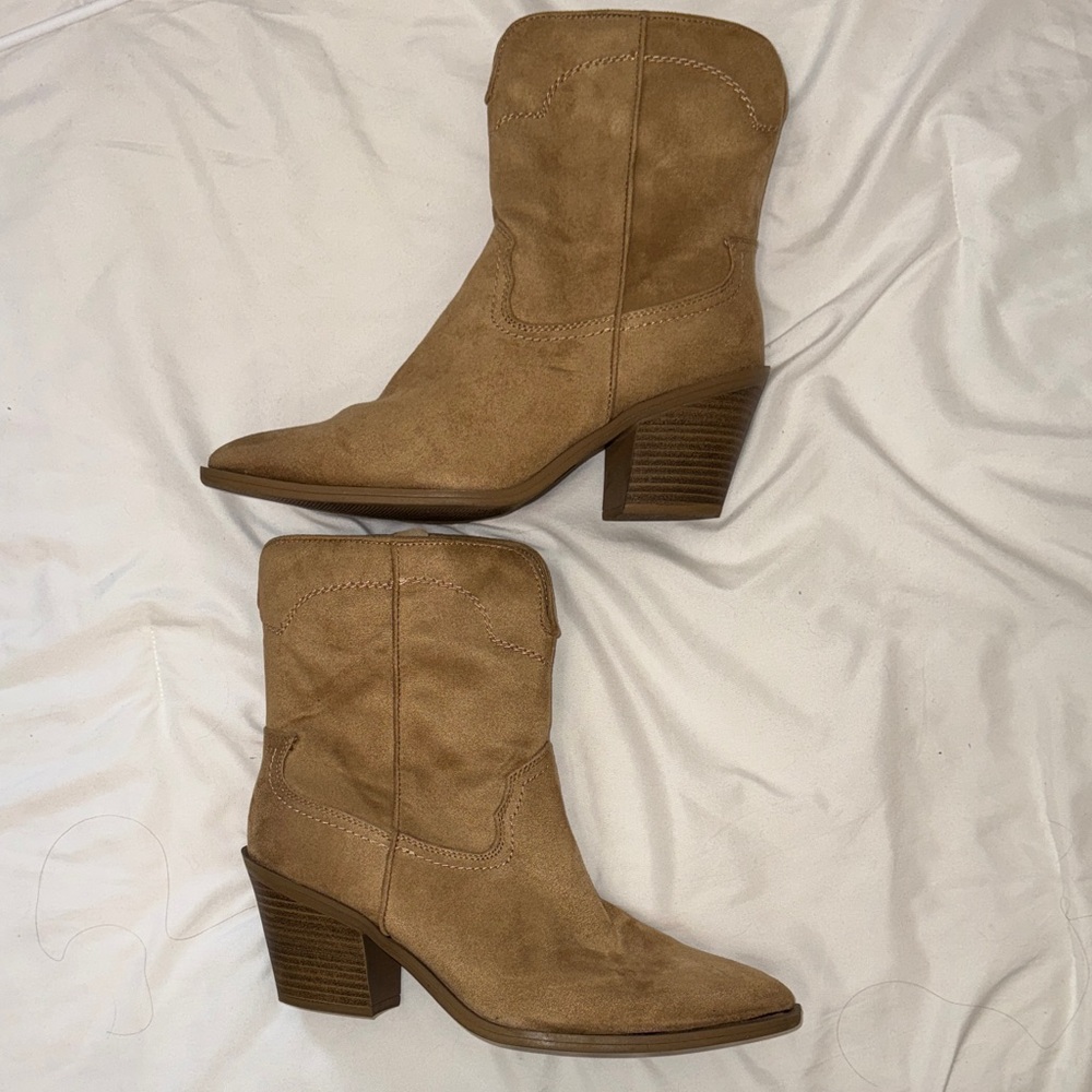 Taupe Suede Western Ankle Boots - Women